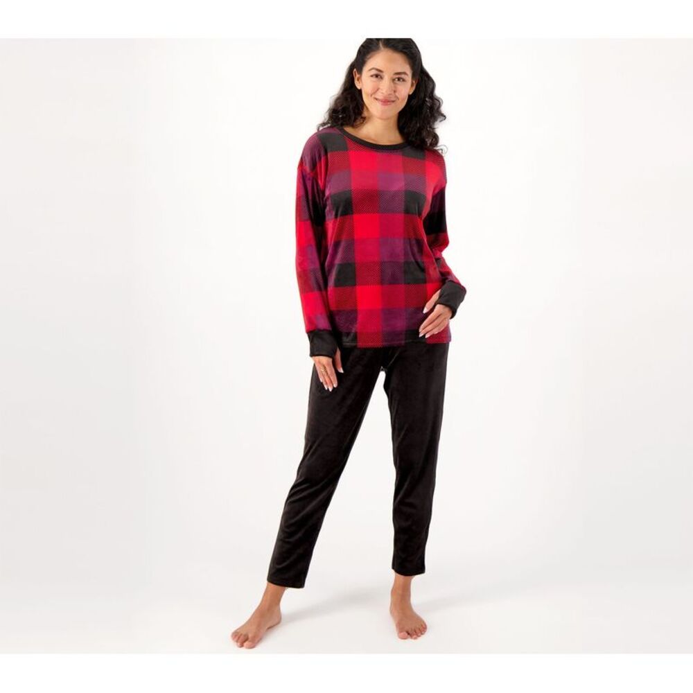 Cuddl Duds Women's Sleepwear Sz L Double h Velour Black/Double Espress A545655